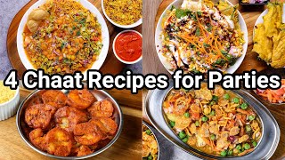 4 Easy Chaat Recipes for Parties  4 Must Try Easy Indian Chaat Recipes for Pot Luck Parties [upl. by Lennej]