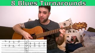 8 Essential Blues Turnarounds  Guitar Lesson Tutorial w TAB [upl. by Harmon262]