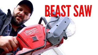 Milwaukee Tool M18 FUEL 9quot Cut Off Saw PUT TO THE TEST Cutting through concrete and FULL REVIEW [upl. by Ygiaf]