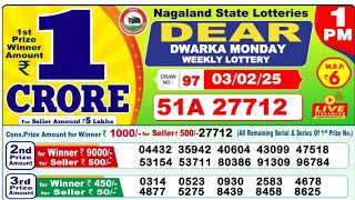 LIVE Nagaland State Lottery Result Today  Dwarka Morning 1 PM Draw  February 2025 [upl. by Verile444]