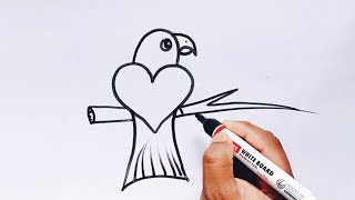 How To Draw A Parrot From Heart  How To Draw A Bird Easy Step By Step Drawing Tutorial [upl. by Aielam543]