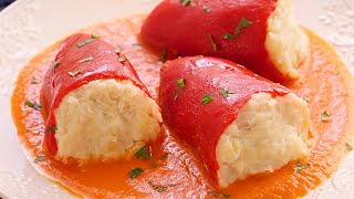 Pimientos rellenos de Bacalao en Salsa de piquillos Fácil y Delicioso ¡Te encantarán [upl. by Aisul]