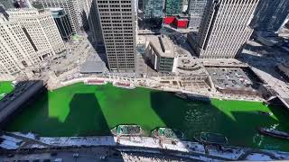 Chicago River dyed green for St Patricks Day [upl. by Rennane]