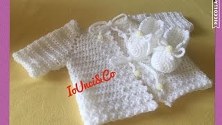 Golfino e tutorial scarpine babucce uncinetto bimba neonato 03 mesi [upl. by Rosanna]