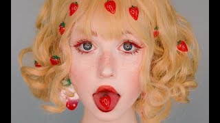 strawberry girl makeup tutorial  red lashes and fake freckles [upl. by Kowalski]