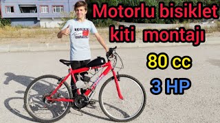 MOTORLU BİSİKLET KİTİ BİSİKLETE NASIL MONTE EDİLİR  KENDİ ARACINIZI YAPINMOTORIZED BİKE 80cc3hp [upl. by Derfnam556]