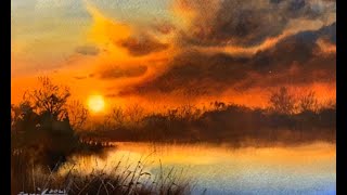 How to paint sunset in watercolor painting demo by javid tabatabaei [upl. by Ness]