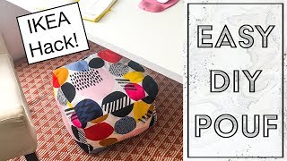 EASY DIY POUF OTTOMAN TUTORIAL  IKEA HACK [upl. by Kwan]