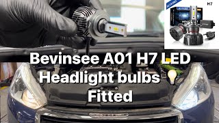 LED headlight bulbs Bevinsee A01 easy fit How to fit amp review Peugeot 208 2015 LED headlamp bulb [upl. by Lindbom42]