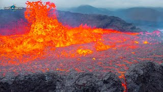 ICELAND VOLCANO REAL SOUND CLOSE APROACH NEAR THE CRATER EDGE IN FULL ERUPTION MODE Aug 18 2021 [upl. by Deroo]