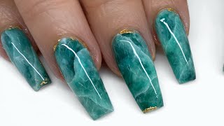 Crystal Nail Tutorial Jade Nail Artreally green fluoritewith Gel PolishStoneQuartzMarble Nails [upl. by Nilre]