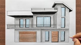 How to Draw a House in OnePoint Perspective Step by Step [upl. by Adle]