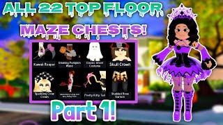 ALL 22 CHESTS IN THE TOP FLOOR ROYALE HIGH HALLOWEEN MAZE Part 1 Royale High Chest Locations [upl. by Htebesile]