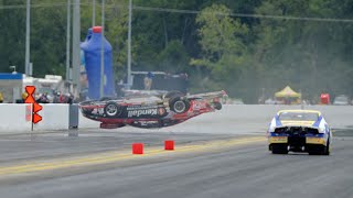 NHRA Pro Stock driver V Gaines wild crash in Charlotte [upl. by Silera]