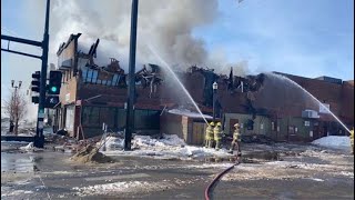 Fire in downtown Alexandria Minnesota destroys 4 buildings displaces 20 residents [upl. by Essyla827]