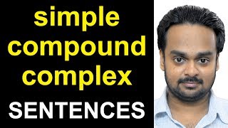 SIMPLE COMPOUND COMPLEX SENTENCES  with Examples Exercises  Sentence Clause Structure  Grammar [upl. by Yvonne]