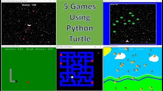 5 Games Using Python Turtle with source code [upl. by Nospmoht]