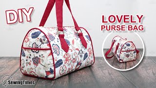 DIY LOVELY PURSE BAG  Barrel Bag Tote Bag Sewing Pattern amp Tutorial sewingtimes [upl. by Miranda]