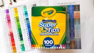 100 Super Tips Color Names Swatch and Color Charts for Crayola Super Tips Markers [upl. by Vickey]