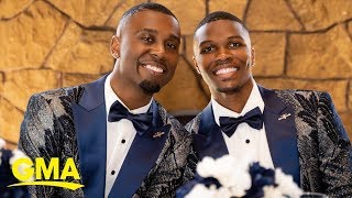 Grooms stun weddings guests with epic flash mob at their reception  GMA [upl. by Timi]