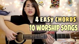 10 Worship Songs  4 easy chords  Guitar Tutorial [upl. by Nytsirk]