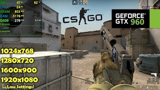 GTX 960  CSGO  1080p 900p 720p 1024x768  Low Settings [upl. by Siblee]