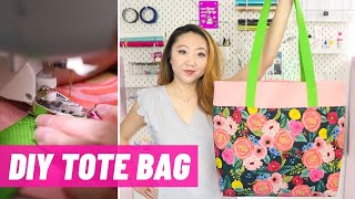 Easy Lined Tote Bag  Beginner Sewing Tutorial [upl. by Amathiste]