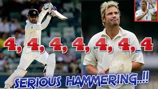 Sehwag vs Shane Warne  4444444  Sehwag gives Warne a SERIOUS HAMMERINGSENSATIONAL STUFF [upl. by Fredrika]