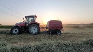 Steyr Profi 6140 und Case Vestrum 100 beim schwaden und Rundballen pressen mit Case RB 344 Presse [upl. by Ayotac]