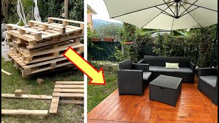 Cómo hacer SUELO de MADERA con PALETS  TARIMA o PISO Estilo Deck Fácil amp Barato [upl. by Torrell75]