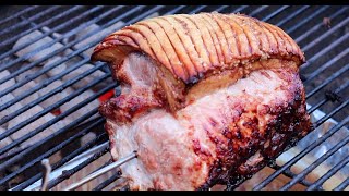 Juicy BBQ Pork Roast with Crispy Cracklings Grilled in Weber  Recipe  112 [upl. by Noleta]