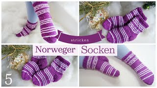 Norweger Socke stricken  alle Größen  Masche für Masche zusammen  Teil 5  Maschenschäfchen [upl. by Ehrenberg]