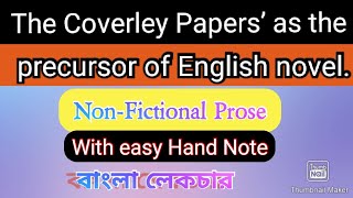 The Coverley papers as the precursor of English Novel  Nonfictional Prose  Bengali lecture [upl. by Esoryram]