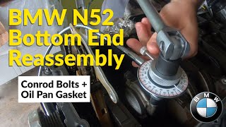 How to Torque Conrod Bolts and Installing The Oil Pan Gasket BMW N52 Rebuild Part 15 [upl. by Ahsemik]