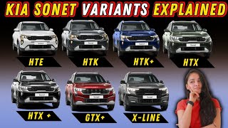 Kia Sonet ALL VARIANTS with Price in detail  kia Sonet Base to Top HTE HTK HTK HTX HTX GTX [upl. by Yrotciv305]