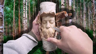 Relaxing Wood Carving SculptureHand Carving a WoodspiritTutorial [upl. by Idorb915]