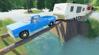 Rescuing campers from a flooded campsite  Building log bridge  Farming Simulator 19 camping [upl. by Akehsar]