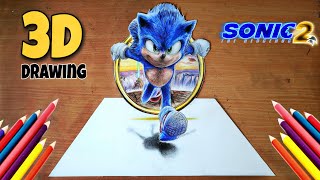 Drawing SONIC The hedgehog  3D Drawing  Sonic 2 Movie [upl. by Glynnis]