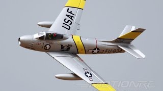 Freewing F86 80mm Short Take Off withTanks Flight Demo [upl. by Esiuqram835]