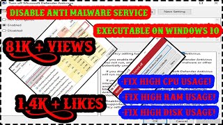 How To Disable Anti malware Service Executable On windows 10 Reduce High CPU Usage  Memory Usage [upl. by Wiebmer]
