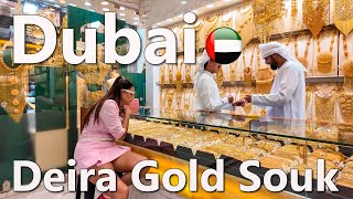 Dubai Gold Souk Deira Walking Tour 4K 🇦🇪 [upl. by Inoliel]