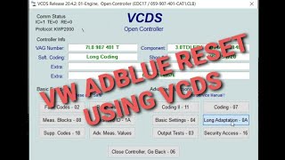 VW ADBLUE RESET USING VCDS [upl. by Nirat]