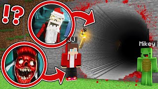 Mikey and JJ Found Longest Scary Santa Dweller amp Bridge Worm Tunnel at Night in Minecraft Maizen [upl. by Nyrek]