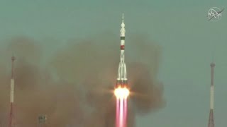 One American two Russians blast off to International Space Station [upl. by Ahsekam]