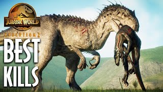 TOP 20 BEST ATTACK ANIMATIONS in Jurassic World Evolution 2 Dinosaur Battles [upl. by Ylerebmik]