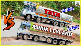 Heavy Loaded Trucks Turning Challenge on Same Ghat  TATA VS LEYLAND supportdrivers trucks [upl. by Natica]