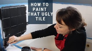 How to Paint Tile  Easy Bathroom Renovation [upl. by Aelahs418]