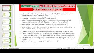 ETL Testing  Recently ASKED ETL Testing INTERVIEW Questions and Answers [upl. by Germano939]