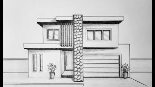 How to draw a house using one point perspective [upl. by Senalda779]