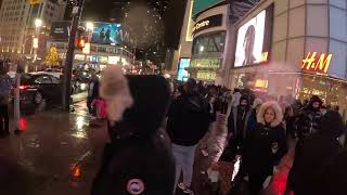 Yonge Dundas Square Midnight New Year Celebration 2025  Huge Drunk Crowd Dancing  Toronto Downtown [upl. by Gannes]